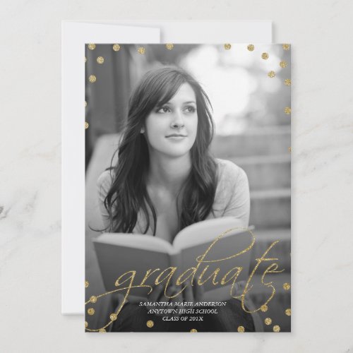 Gold Glitter Look Photo Graduation Invitation
