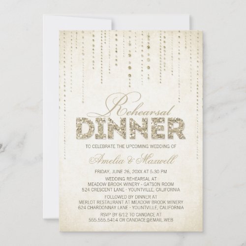 Gold Glitter Look Rehearsal Dinner Invitation