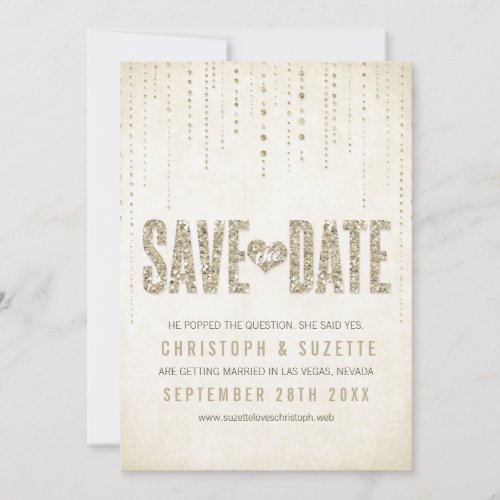 Gold Glitter Look Save The Date Announcement