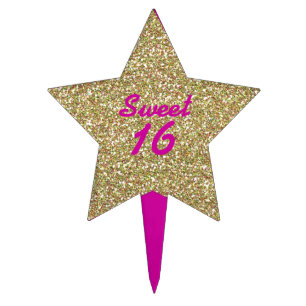 Gold Glitter Look Star Cake Topper