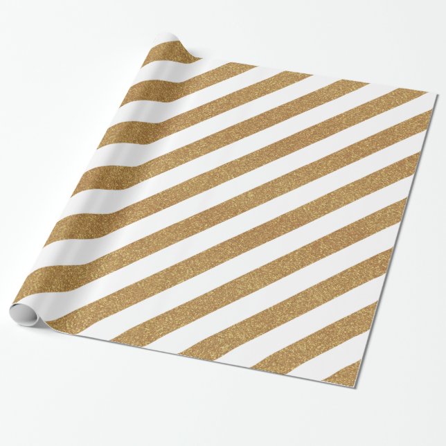 Gold Glitter Look Striped Gift Wrap (Unrolled)
