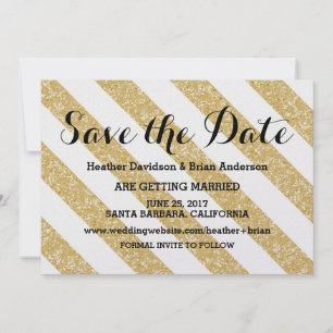 Gold Glitter Look Stripes Save the Date Invite