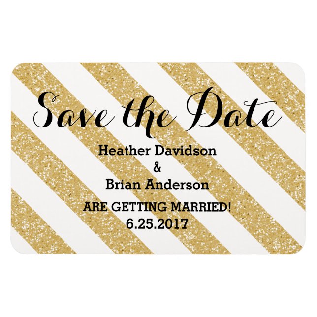 Gold Glitter Look Stripes Save the Date Magnet (Horizontal)
