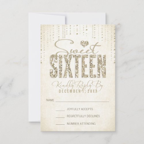 Gold Glitter Look Sweet Sixteen RSVP Card