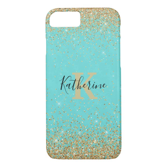 Gold Glitter Look Turquoise iPhone 7/8 Case (Back)