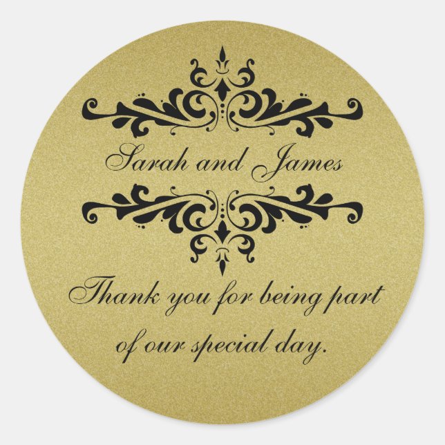 Gold Glitter Look Wedding Favor Thank You Label (Front)