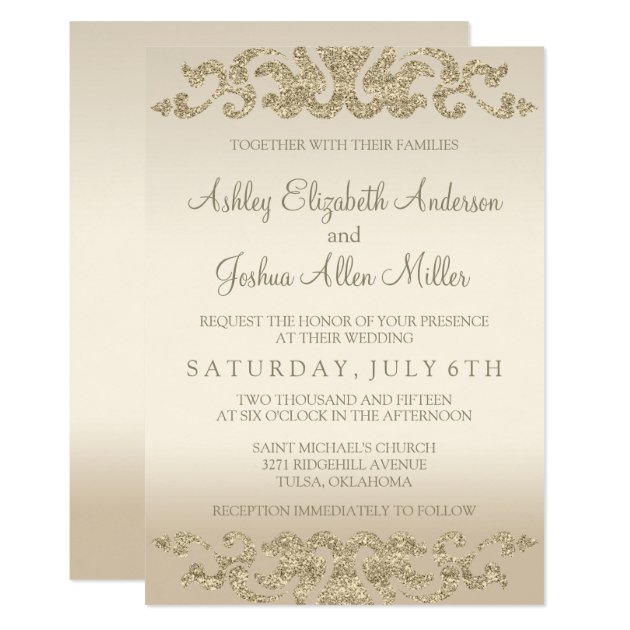 Gold Glitter Look Wedding Invitations