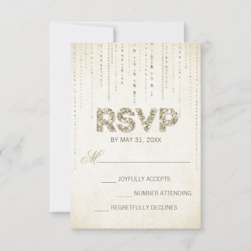 Gold Glitter Look Wedding RSVP Card