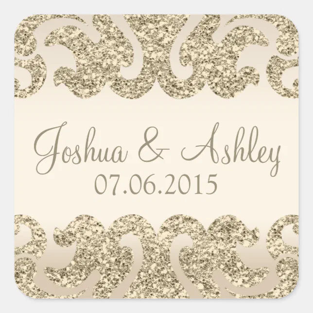 Gold Glitter Look Wedding Square Sticker | Zazzle