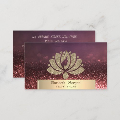 Gold Glitter Lotus Bokeh Beauty Salon Business Card