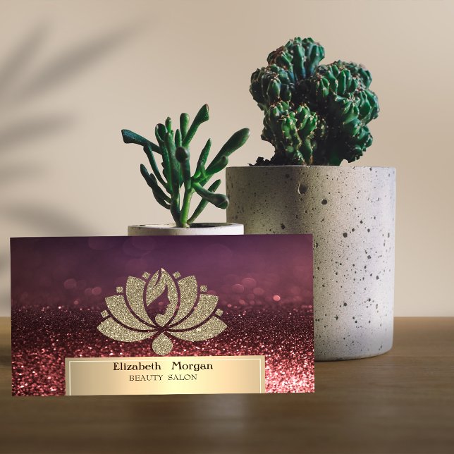 Gold Glitter Lotus Bokeh Beauty Salon Business Card (Creator Uploaded)