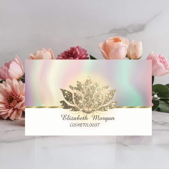 Gold Glitter Lotus Colorful Business Card (Creator Uploaded)