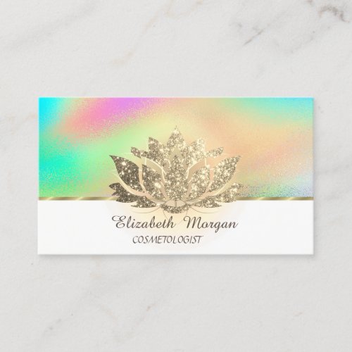 Gold Glitter Lotus Colorful Holographic Business Card