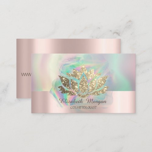 Gold Glitter Lotus Colorful Holographic Ink  Business Card