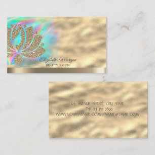 Gold Glitter Lotus Holographic Ink Beauty  Business Card