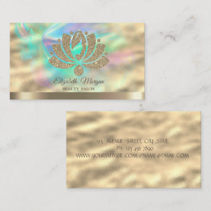 Gold Glitter Lotus Holographic Ink Beauty Salon Business Card