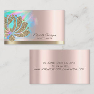 Gold Glitter Lotus Holographic Ink Rose Gold Business Card