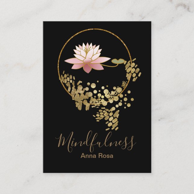 *~* Gold Glitter Lotus Yoga Meditation Mindfulness Business Card (Front)