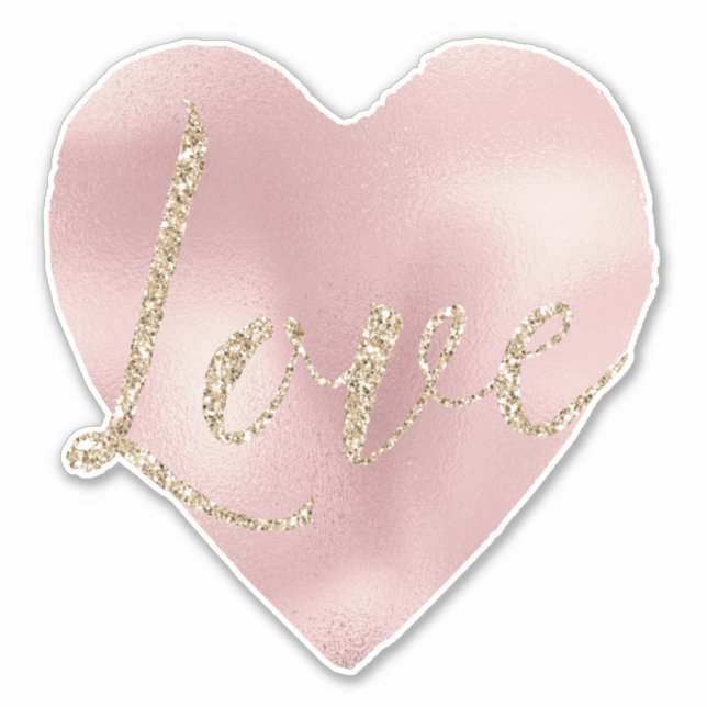 Gold Glitter Love Blush Pink Heart Sticker (Front)