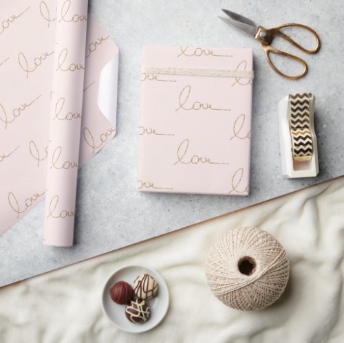 Gold Glitter Love Blush Pink Shell Wrapping Paper