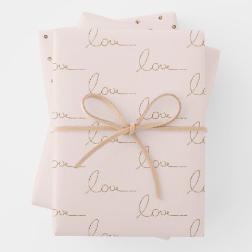 Gold Glitter Love Blush Pink Shell Wrapping Paper Sheets