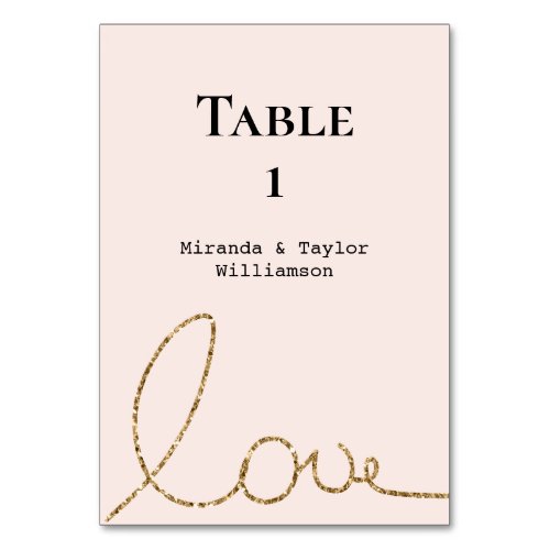 Gold Glitter Love Blush Pink  Table Number