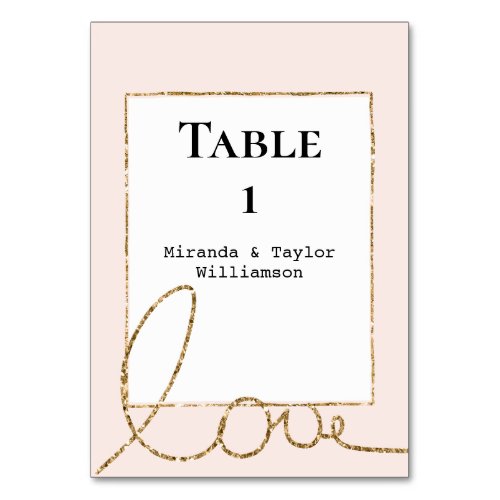 Gold Glitter Love Blush Pink White Table Number