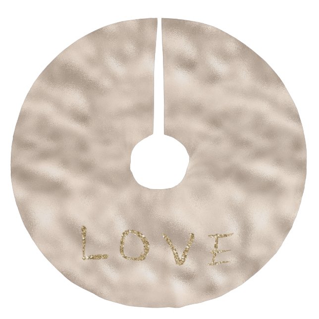 Gold Glitter Love Brushed Polyester Tree Skirt (Front)