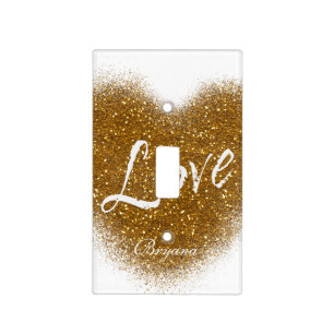 Gold Glitter LOVE Heart Glamour Light Switch Cover