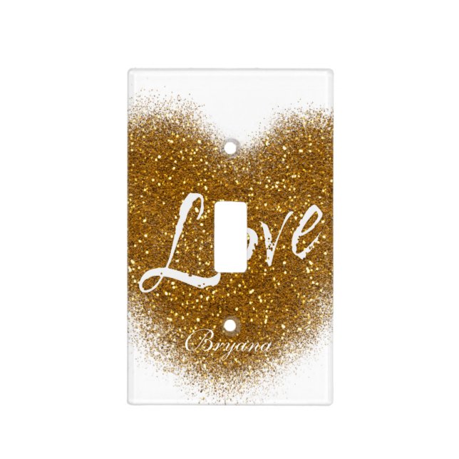 Gold Glitter LOVE Heart Glamour Light Switch Cover (Front)