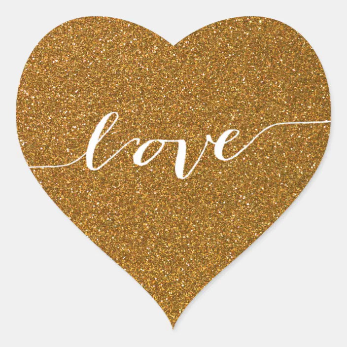 Gold Glitter Love Heart Wedding Favor Heart Sticker Zazzle Com