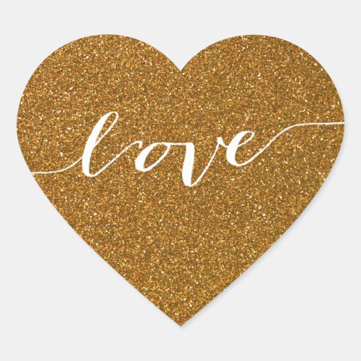 Gold Glitter Love Heart Wedding Favor Heart Sticker | Zazzle