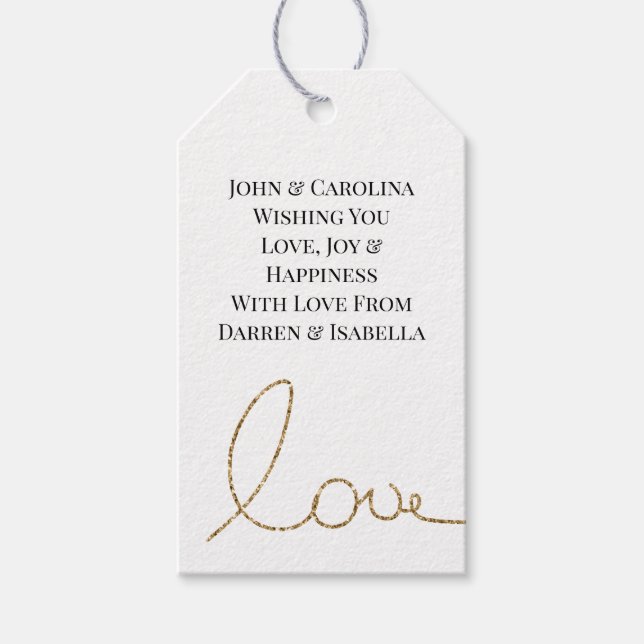 Gold Glitter Love Wedding Gift Tags (Front)