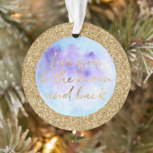 Gold glitter love you to the moon watercolor ornament