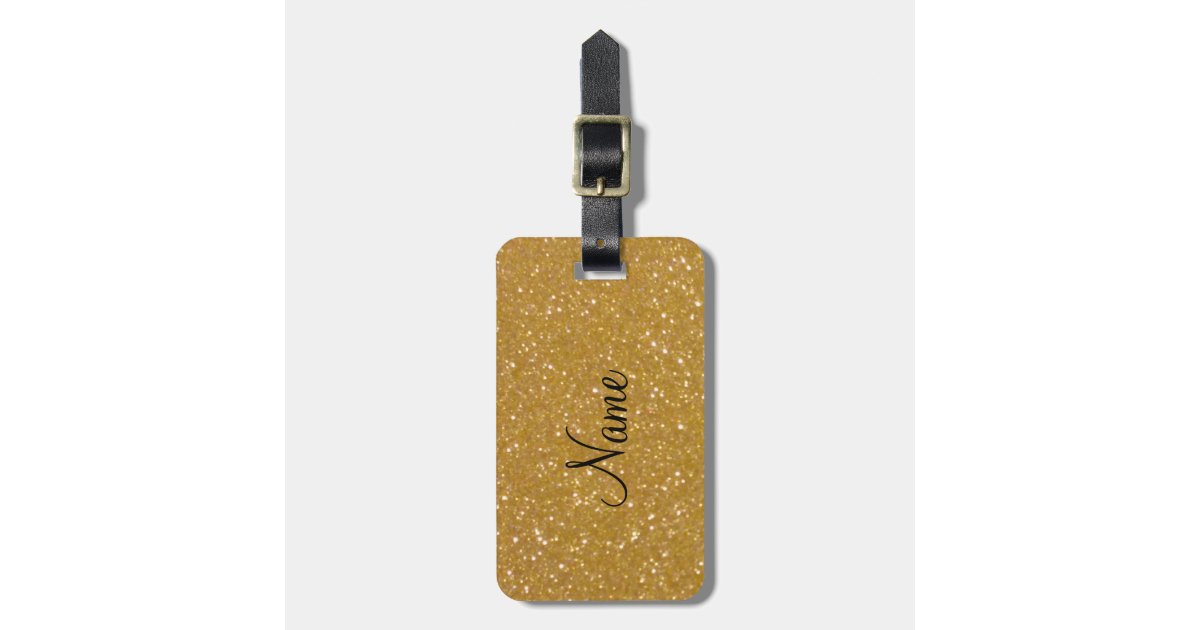 Gold glitter luggage tag with faux shiny glimmers Zazzle