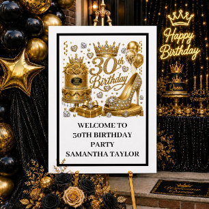 Gold Glitter Luxe 30th Birthday Welcome Poster