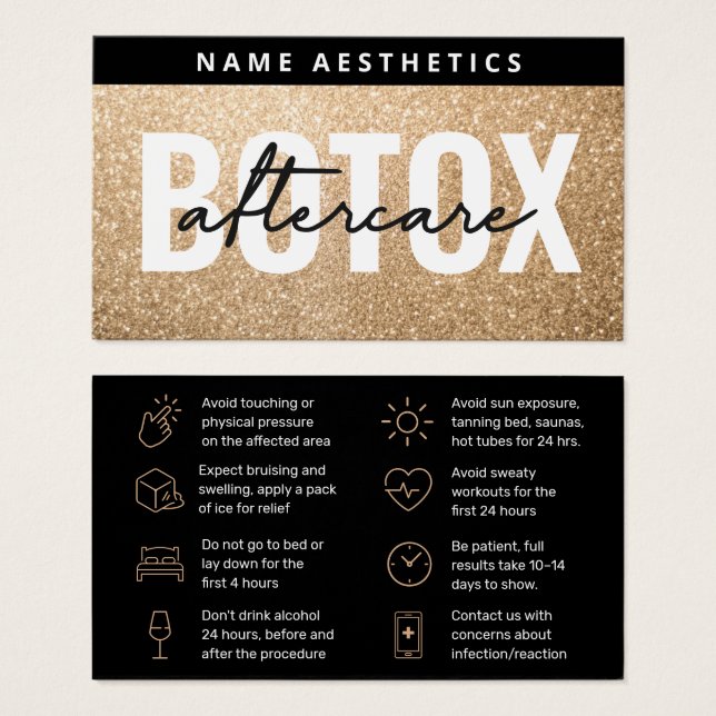 Gold Glitter Luxe Botox Aftercare Guide (Front & Back)