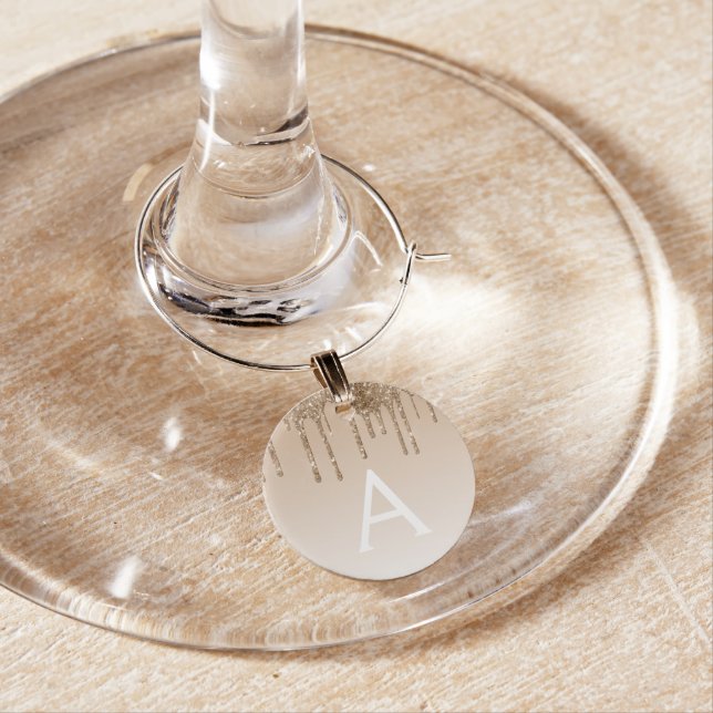 Gold Glitter Luxury and Sparkle Monogram Wine Charm (In Situ)