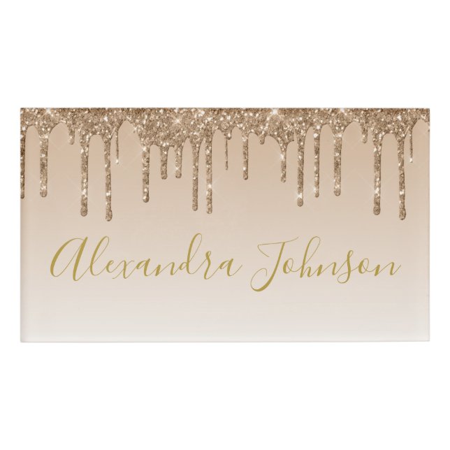 Gold Glitter | Luxury Bling Sparkle Modern Name Tag (Front)