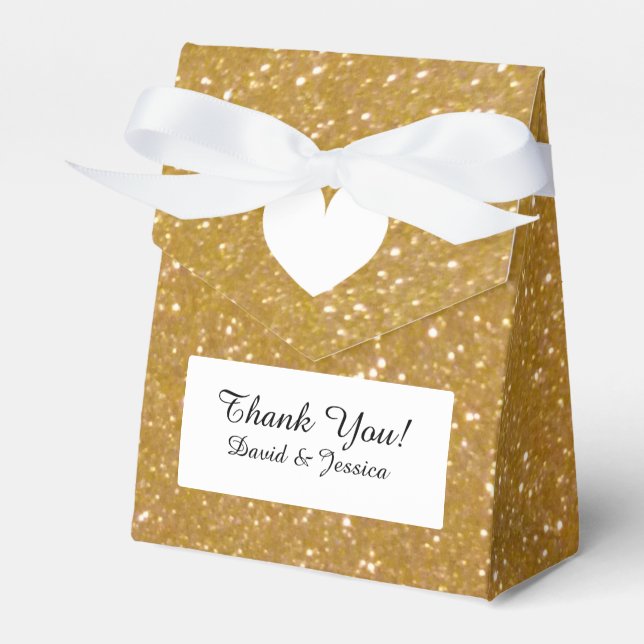 Gold glitter luxury style wedding favor box (Front Side)