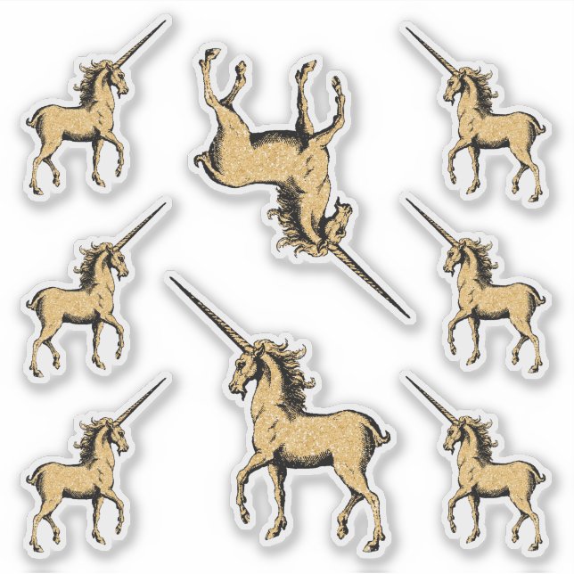 Gold Glitter Magical Unicorn Contour Sticker (Front)