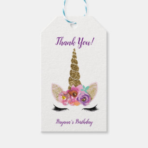 Gold Glitter Magical Unicorn Horn Birthday Party Gift Tags