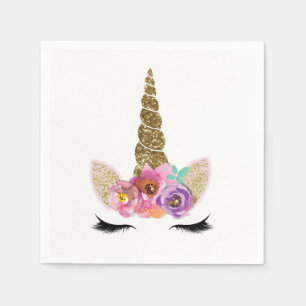 Gold Glitter Magical Unicorn Horn Birthday Party Napkins