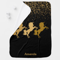 Gold Glitter Magical Unicorns Baby Blanket