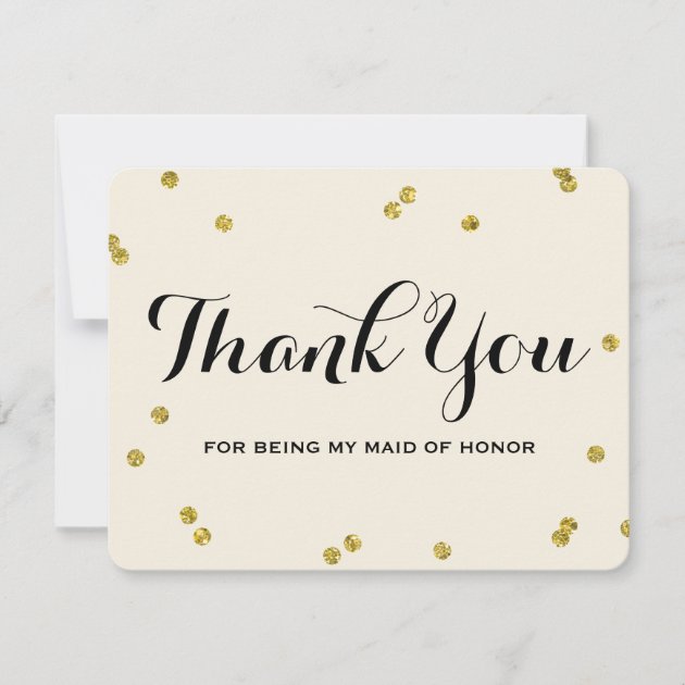 Gold Glitter | Maid Of Honor Thank You Cards