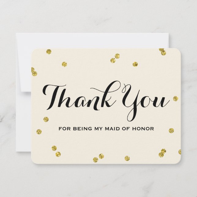 Gold Glitter | Maid Of Honor Thank You Cards (Front)