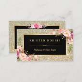 Gold Glitter Makeup Artist Hair Salon Floral Wrap Business Card (Front/Back)