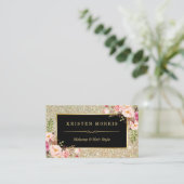 Gold Glitter Makeup Artist Hair Salon Floral Wrap Business Card (Standing Front)