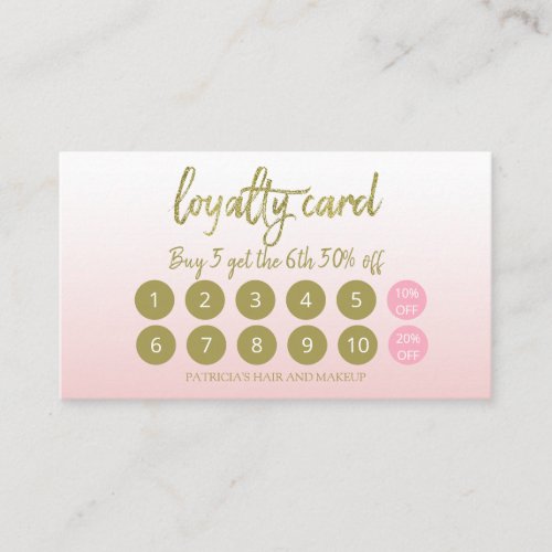 Gold Glitter Makeup Artist Hair Salon Loyalty Card