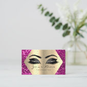 Gold Glitter Makeup Artist Lash Brow Pink Fuchsia Business Card (Standing Front)